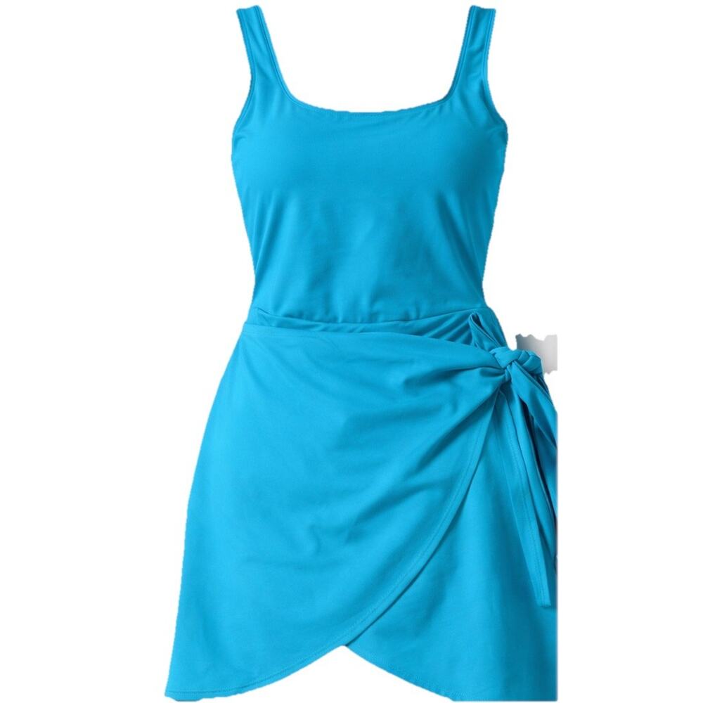 Old Navy Wrap Front Swim Dress One Piece Swimsuit Women XS Teal Blue Turquoise